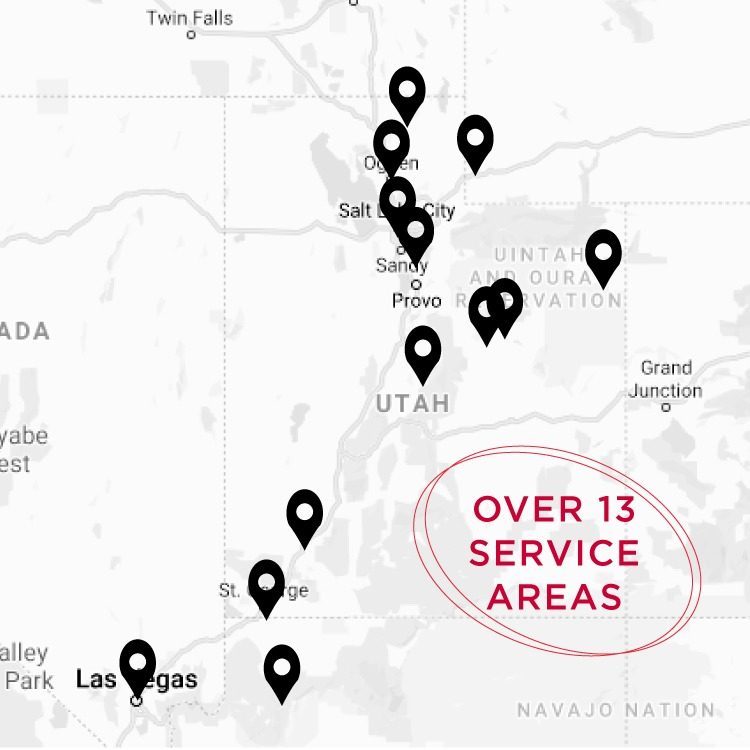 Map of 9 locations and 13 service areas