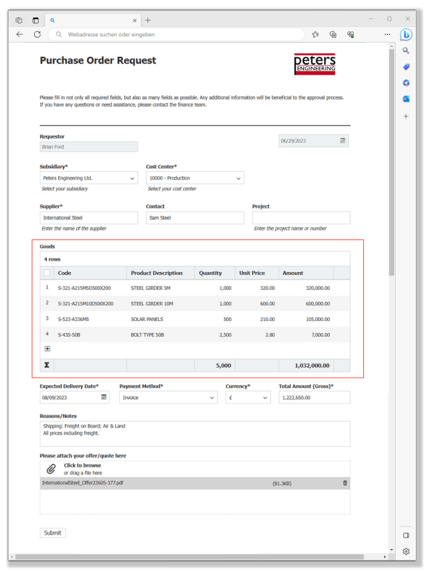 Invoice Form on DocuWare