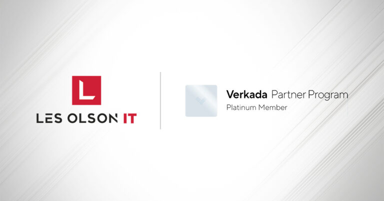 les olson it logo and verkada platinum plus logo on a white background